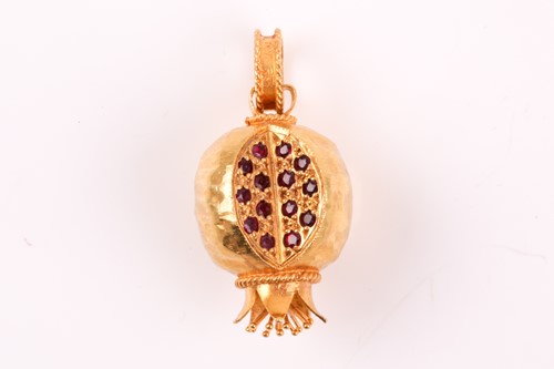 Lot 1 - An 18ct yellow gold and ruby pomegranate...