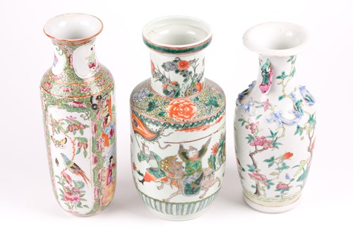 Lot 90 - A Chinese famille verte rouleau vase, 19th...
