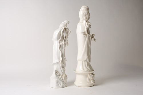 Lot 84 - Two Chinese blanc de chine figures, Guanyin &...