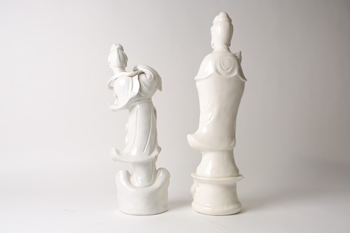 Lot 84 - Two Chinese blanc de chine figures, Guanyin &...