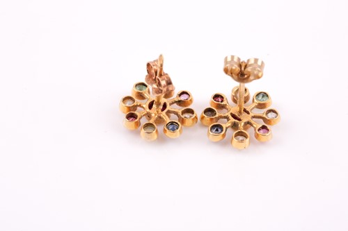 Lot 7 - A pair of yellow metal and multi-gem earrings,...