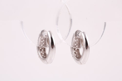 Lot 187 - A pair of 18ct white gold and diamond hoop...
