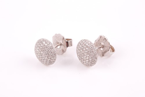 Lot 141 - A pair of 18ct white gold and diamond earrings,...