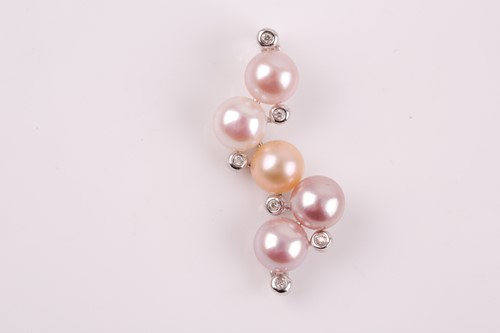 Lot 55 - A pair of 18ct white gold, diamond and pearl...