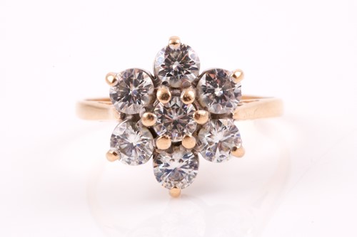 Lot 307 - A seven stone moissanite cluster ring, the...