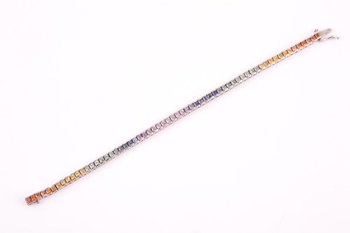 Lot 189 - A silver and multi-coloured sapphire bracelet,...