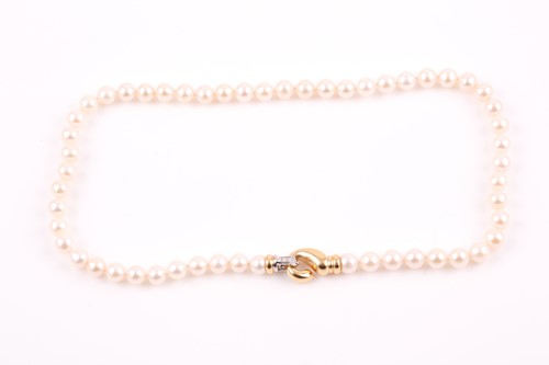 Lot 3 - An 18ct yellow gold and pearl necklace, the...