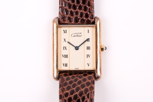 Lot 633 - A Must de Cartier gilt metal tank style watch,...