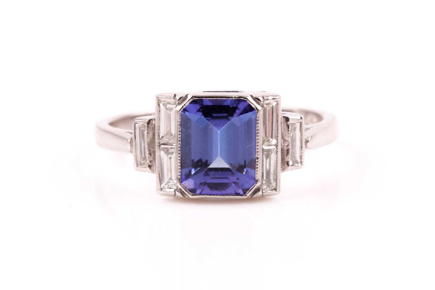 Lot 316 - A platinum, diamond, and tanzanite ring, set...