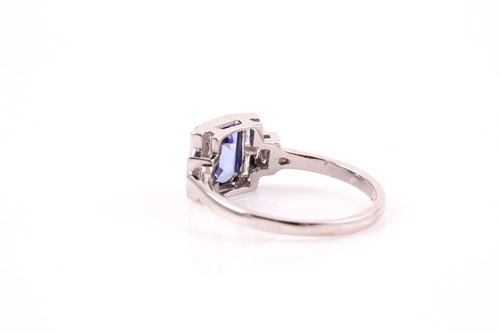 Lot 316 - A platinum, diamond, and tanzanite ring, set...