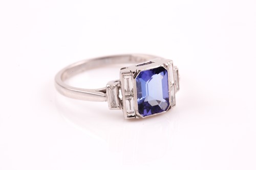 Lot 316 - A platinum, diamond, and tanzanite ring, set...