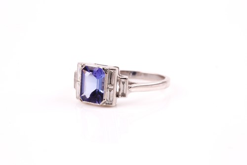 Lot 316 - A platinum, diamond, and tanzanite ring, set...