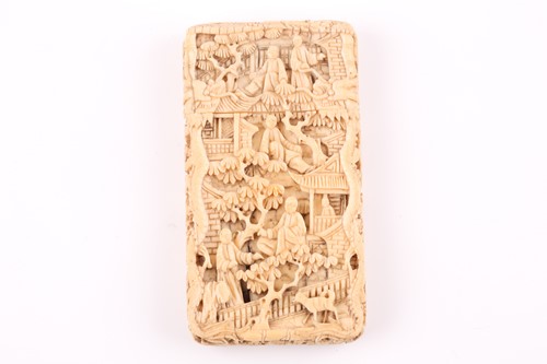 Lot 382 - A mid 19th century Cantonese carved ivory card...