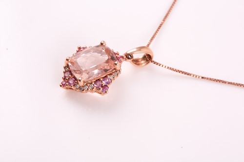 Lot 250 - A 9ct rose gold and morganite pendant, the...