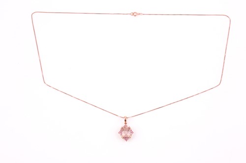 Lot 250 - A 9ct rose gold and morganite pendant, the...