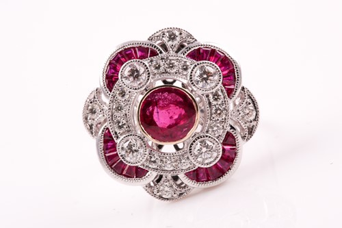 Lot 284 - A Belle Epoque style ruby and diamond foliate...
