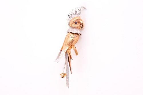 Lot 386 - A two colour 18ct gold cockatoo brooch; the...