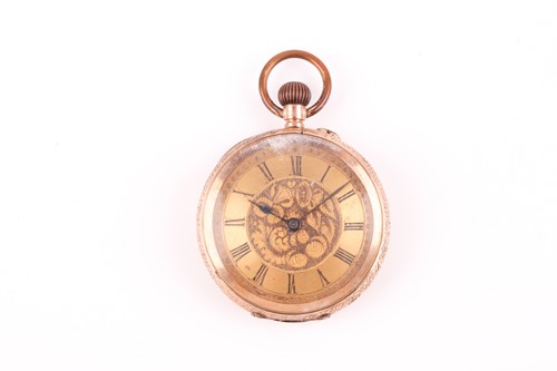 Lot 615 - A 9ct gold opened faced pocket watch, the gilt...