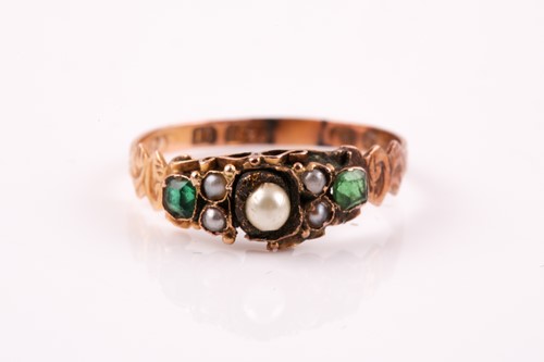 Lot 458 - A mid-Victorian emerald and pearl ring;15ct...