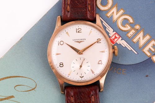 Lot 631 - A Longines yellow metal gents wristwatch,...