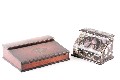 Lot 384 - A French Napoleon III ebonized and tulipwood...