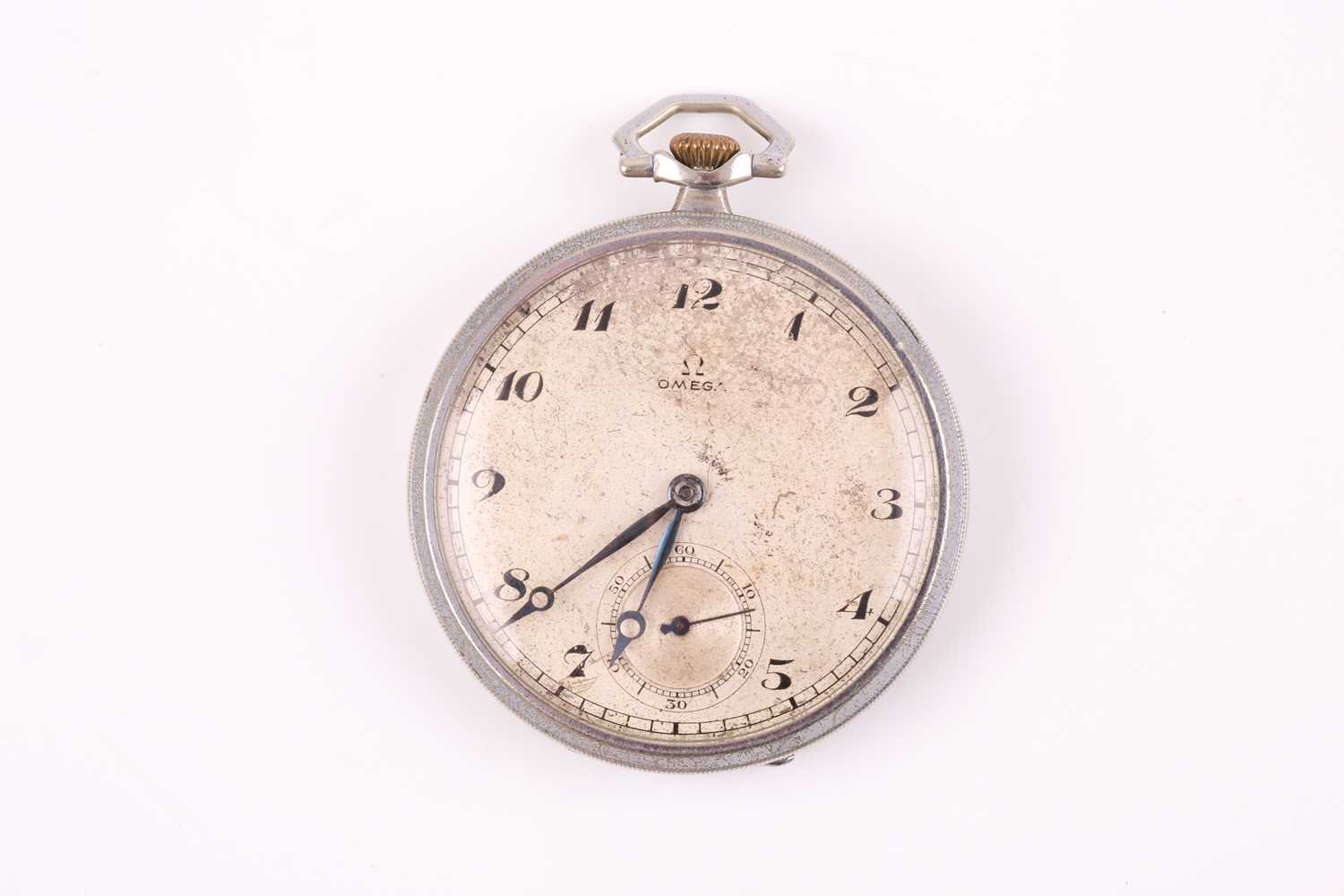 Lot 636 - An Omega stainless steel pocket watch, the...