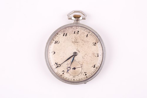 Lot 636 - An Omega stainless steel pocket watch, the...