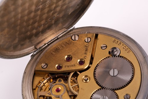 Lot 636 - An Omega stainless steel pocket watch, the...