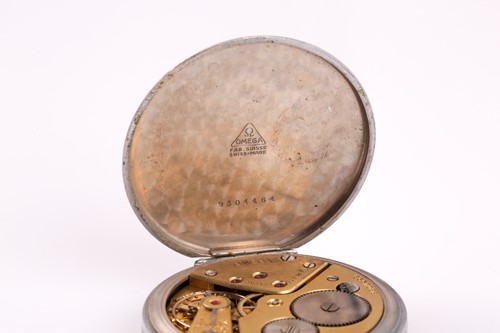 Lot 636 - An Omega stainless steel pocket watch, the...