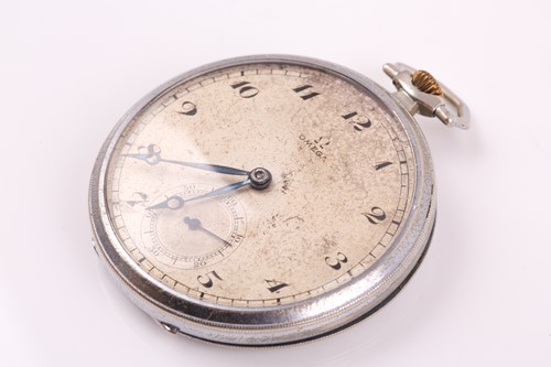 Lot 636 - An Omega stainless steel pocket watch, the...