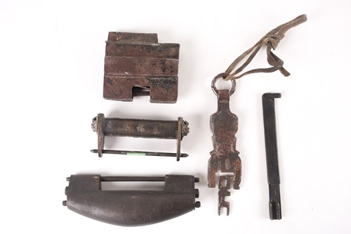 Lot 125 - A Chinese bronze boat form padlock and key...