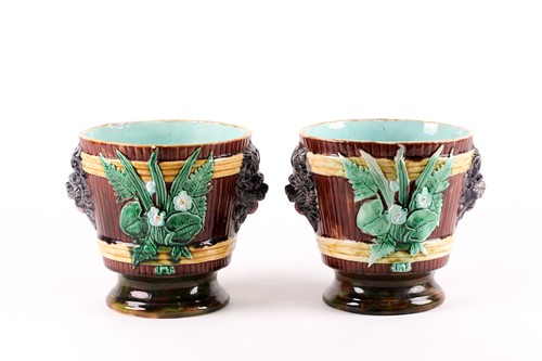 Lot 439 - A pair of late 19th-century majolica planters,...