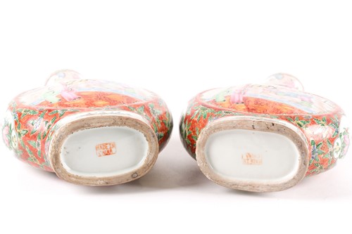Lot 89 - A pair of canton enamel porcelain moon flasks,...