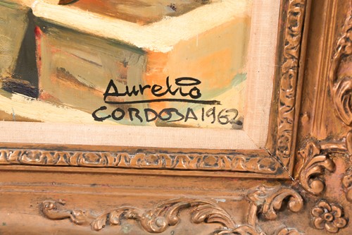 Lot 22 - Aurelio Cordoba, a figure in a donkey in a...