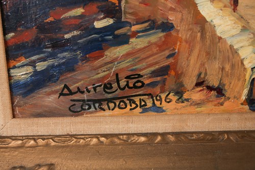 Lot 24 - Aurelio Cordoba, two oils on panel, figures in...