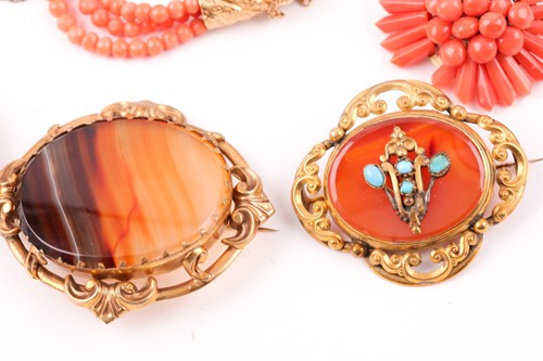 Lot 176 - A gilt metal and coral beaded bracelet, with...