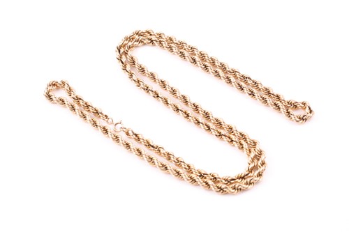 Lot 271 - A 9ct yellow gold opera-length rope-twist...