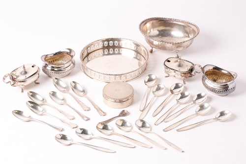 Lot 509 - A 20th century (800) silver four-piece cruet...