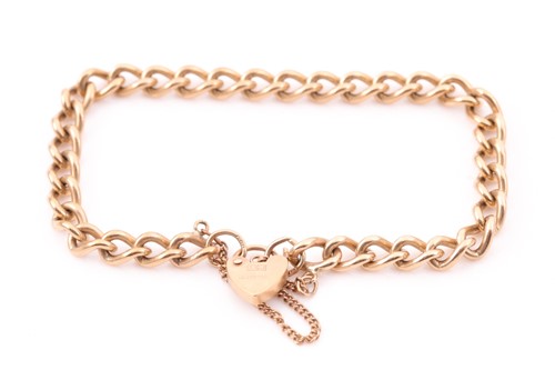 Lot 160 - A 9ct yellow gold curb-link chain bracelet,...