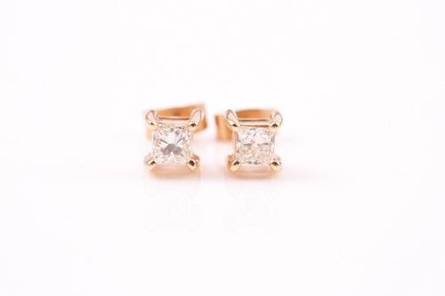 Lot 253 - A pair of yellow metal and diamond earrings,...