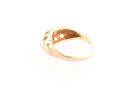 Lot 215 - A five stone diamond half hoop ring, the...