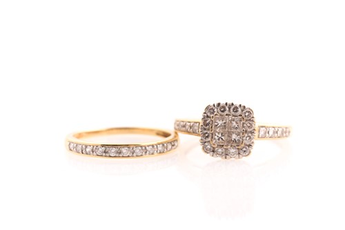 Lot 87 - A diamond cluster ring, the cushion shaped...