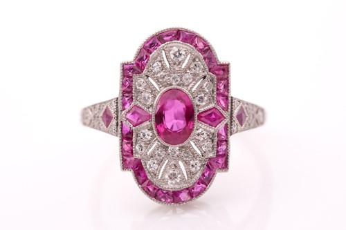 Lot 370 - A diamond and ruby ring, in the Art Deco style,...
