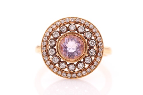 Lot 296 - An 18ct yellow gold, diamond, and amethyst...