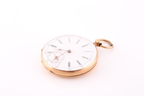 Lot 521 - A Continental 18K gold open face pocket watch,...