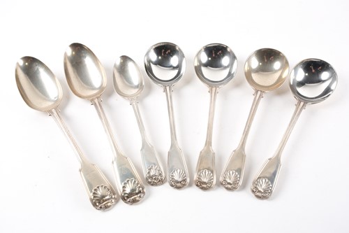 Lot 475 - A set of four silver fiddle, shell and tread...