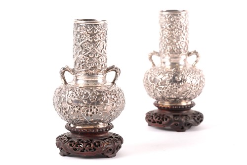 Lot 150 - A pair of Chinese silver vases by Hung Chong,...