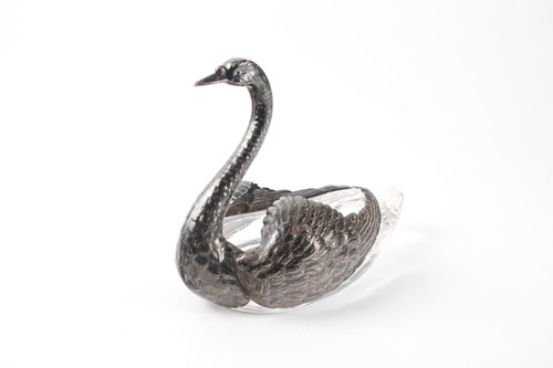 Lot 422 - A large sterling silver and moulded glass swan...