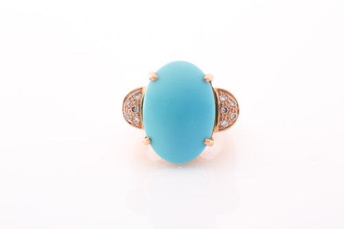 Lot 166 - A yellow metal and turquoise dress ring, set...