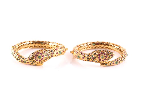 Lot 279 - A pair of Indian gem set gold plated snake...